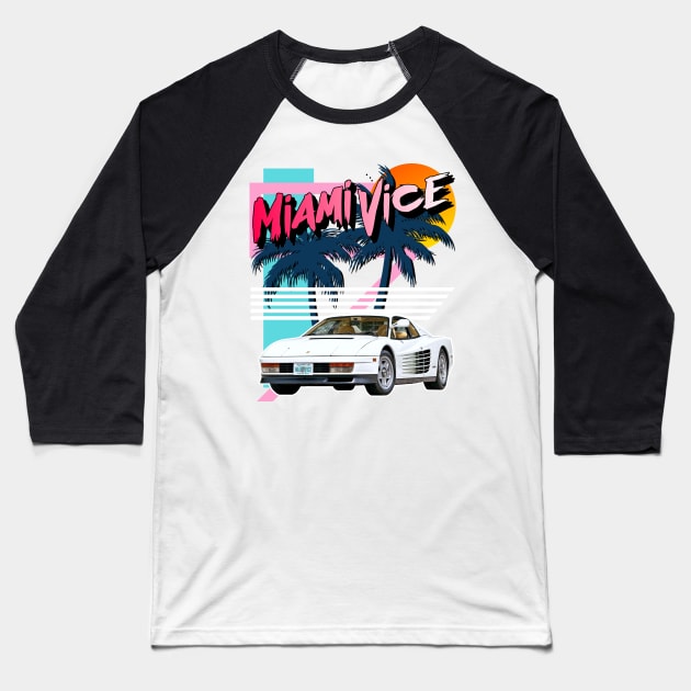 Retro Miami Vice 80s Tribute Baseball T-Shirt by darklordpug